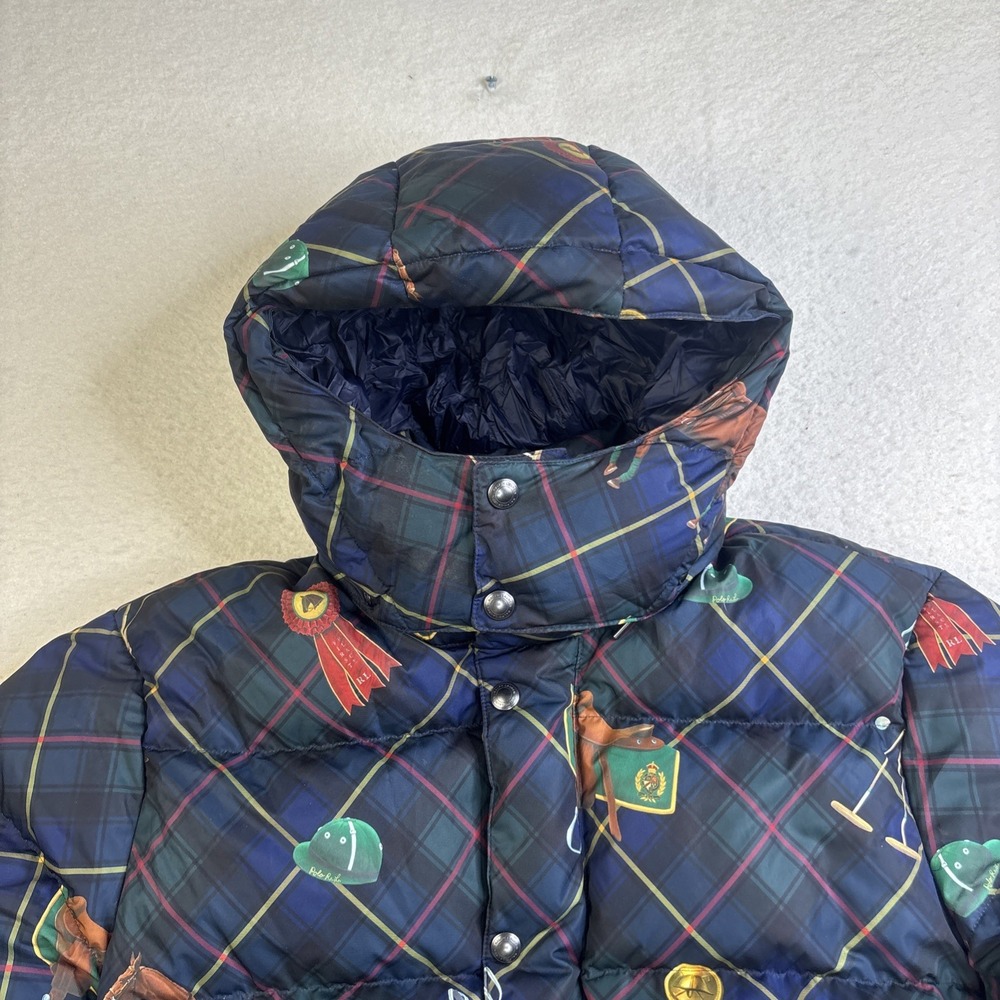Polo Ralph Lauren Equestrian Horse AOP Puffer Jacket Down Filled Tartan Plaid L - Picture 2 of 16